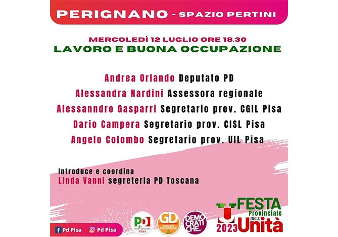 LAVORO E BUONA OCCUPAZIONE – DOMANI INSIEME AD ANDREA ORLANDO E ALLE ORGANIZZAZIONI SINDACALI