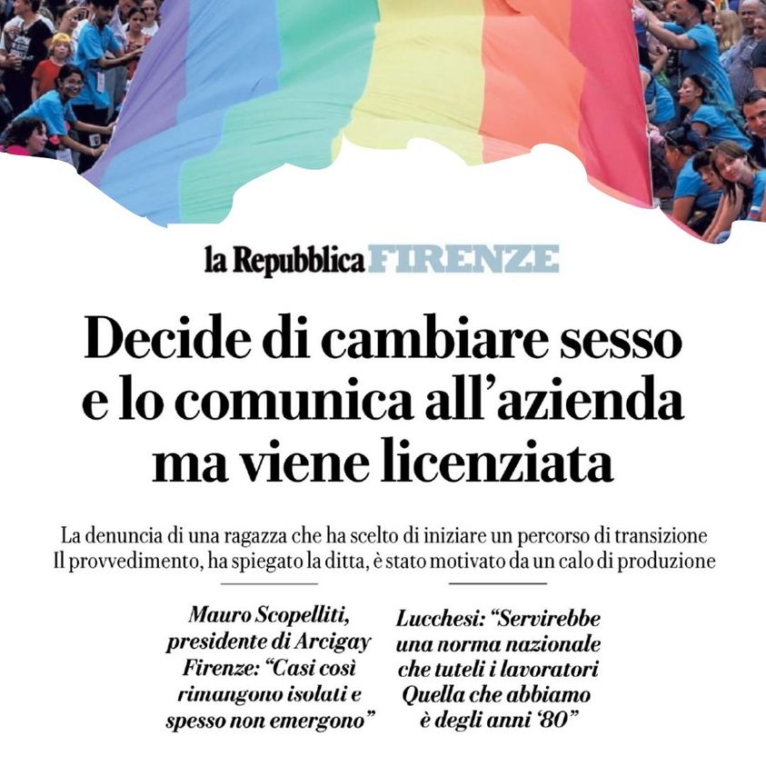 Decide di cambiare sesso e lo comunica all’azienda ma viene licenziata